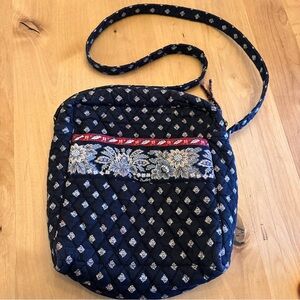 Vera Bradley Vintage Black & Red Lotus Print Tote Shoulder Bag Zip RETIRED